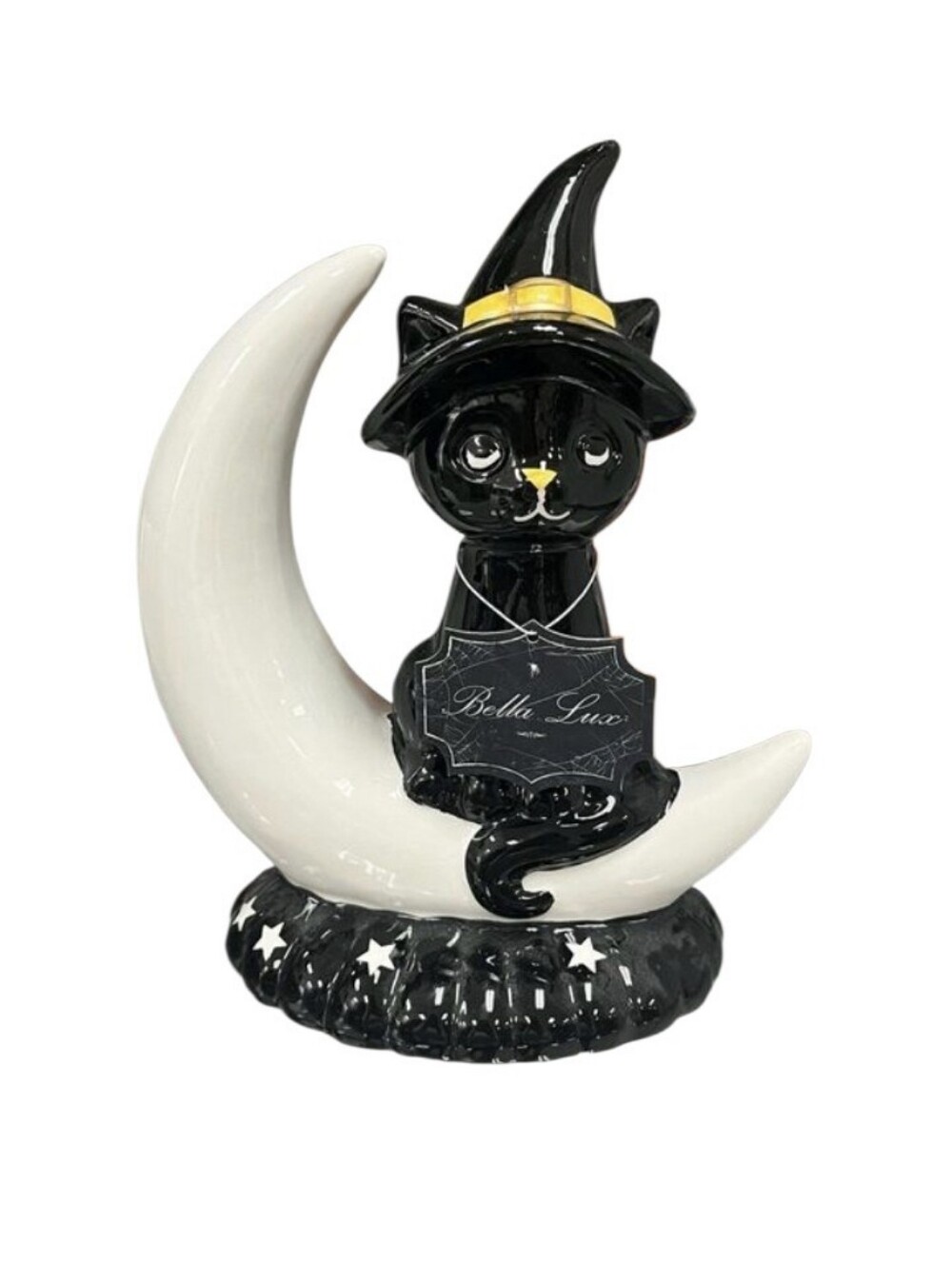 Bella Lux Halloween Black Cat Witch Crescent Moon Ceramic Figurine Decor